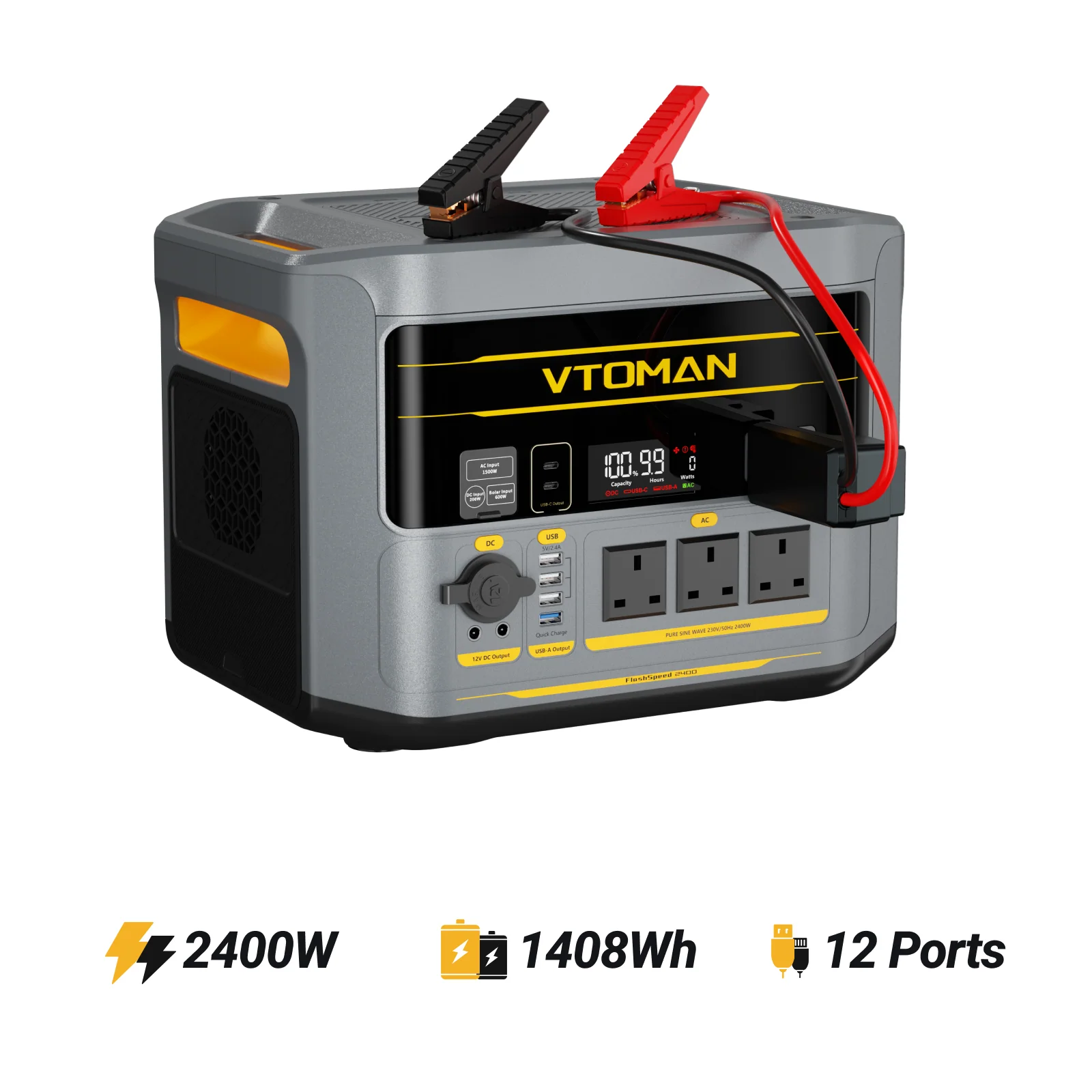 VTOMAN FlashSpeed 2400 Portable Power Station with Jumper Cable