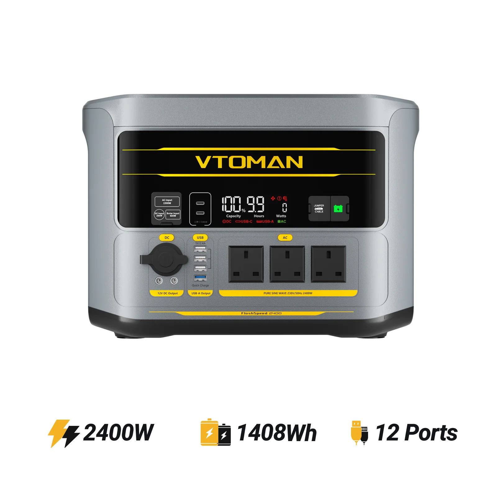 VTOMAN FlashSpeed 2400 Portable Power Station with Jumper Cable - Image 3